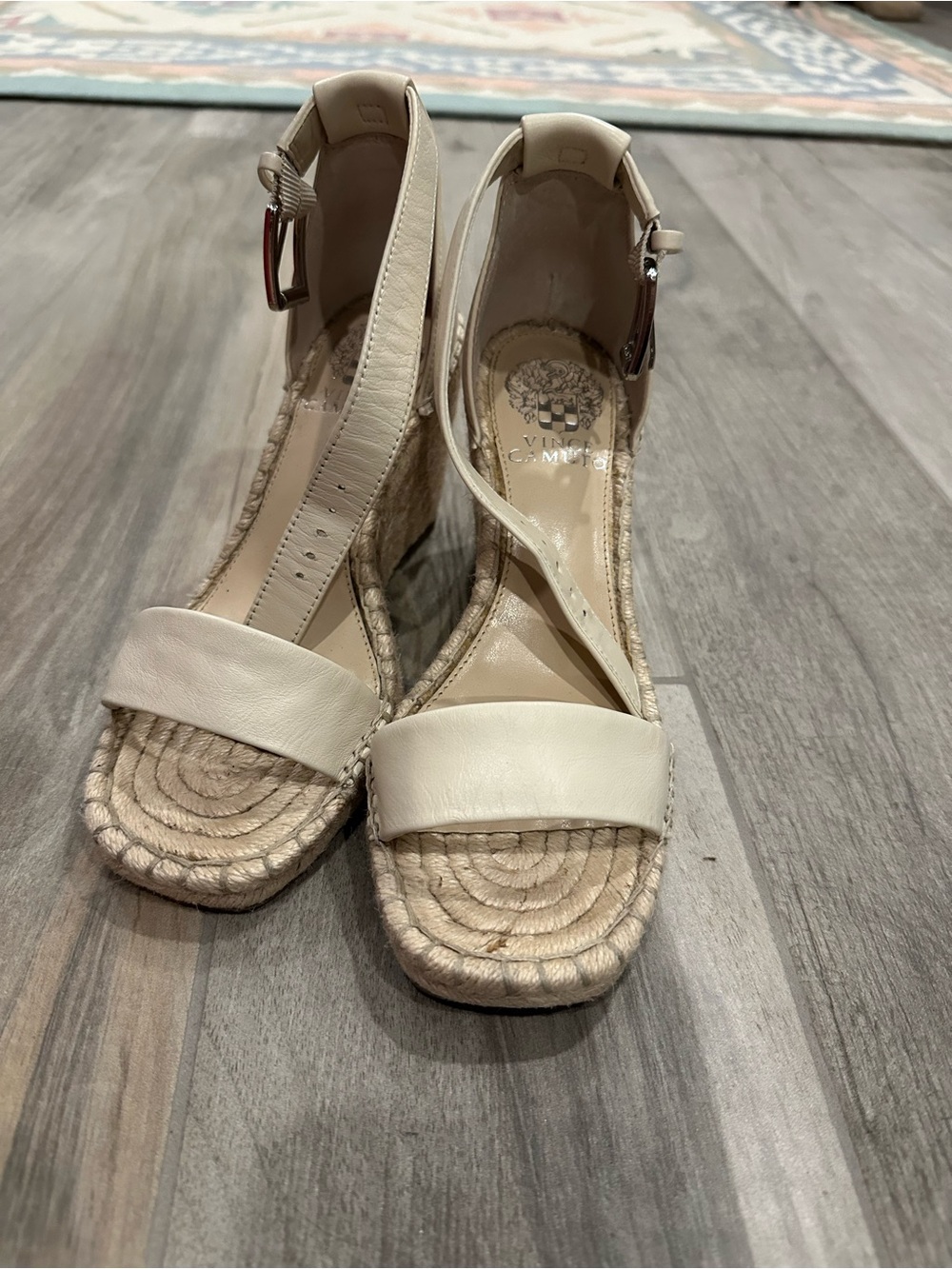 Vince Camuto Cream Espadrille Wedge Sandals